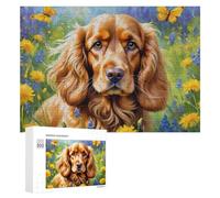 300 PCS Rompecabezas para Adultos Floral Field with Cocker Spaniel Rompecabezas para Adultos Juguete Decoración De Pared Pero Divertido Y Humorístico Desafiante De Completar 300 PCS