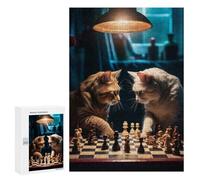 300 PCS Rompecabezas para Adultos Funny Cats Playing Chess Juego Familiar De Rompecabezas Análisis Y Lógica Interacción Entre Padres E Hijos 300 PCS