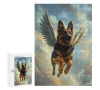 300 PCS Rompecabezas para Adultos German Shepherd with Angel Wings Loyal Companion Tribute Rompecabezas para Adultos Juegos Divertidos Alivia El Estrés Desafiante De Completar 300 PCS