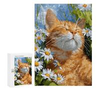 300 PCS Rompecabezas para Adultos Ginger Cat in Daisies Rompecabezas para Adolescentes: Mejora La Memoria. Cada Pieza Es Única: Juguetes Educativos De Aprendizaje 300 PCS