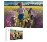 300 PCS Rompecabezas para Adultos Girl Running with Dogs in Flower Field Rompecabezas para Adultos Juegos De Relajación Regalo De Cumpleaños Cumpleaños Y Navidad 300 PCS