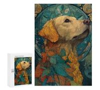300 PCS Rompecabezas para Adultos Golden Retriever in Autumnal Art Nouveau Rompecabezas para Adultos Juguete Decoración De Pared Arte De Pared Desafiante De Completar 300 PCS