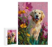 300 PCS Rompecabezas para Adultos Golden Retriever in Flowers-1 Rompecabezas para Adultos: Alivio del Estrés, Dificultad Alta Y Desafío, Diversión Familiar Y Noche De Juegos 300 PCS