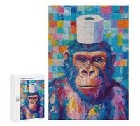 300 PCS Rompecabezas para Adultos Gorilla with Toilet Paper Hat Rompecabezas para Adultos Juguete Decoración De Pared Mejora Los Recuerdos Regalos para Amigos Y Familiares 300 PCS