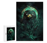 300 PCS Rompecabezas para Adultos Green Eagle Falcon Bird with Moon Rompecabezas para Adultos Juego De Ingenio Pero Divertido Y Humorístico Actividades Divertidas En Casa, 300 PCS