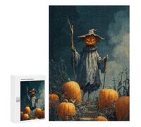 300 PCS Rompecabezas para Adultos Halloween Pumpkin Scarecrow in A Field Rompecabezas para Adultos Juguete Decoración De Pared Mejora Los Recuerdos Regalos para Amigos Y Familiares 300 PCS