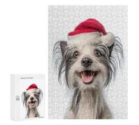 300 PCS Rompecabezas para Adultos Happy Chinese Crested Dog with Santa Hat Rompecabezas para Adultos Juegos Relajantes Corte De Precisión Cumpleaños Y Navidad 300 PCS