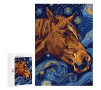 300 PCS Rompecabezas para Adultos Horse Portrait in Starry Night Style Rompecabezas para Adultos Juegos De Relajación Regalos para Mujeres Regalos De Cumpleaños 300 PCS