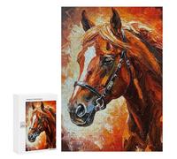 300 PCS Rompecabezas para Adultos Horse Portrait Painting in Warm Tones Rompecabezas para Adultos Juegos Divertidos Vacaciones En Casa Matar El Tiempo Regalos De Cumpleaños Y Únicos 300 PCS
