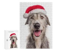 300 PCS Rompecabezas para Adultos Irish Wolfhound Dog with Santa Hat Portrait Rompecabezas para Adultos Juguete Decoración De Pared Mejora Los Recuerdos Regalos para Amigos Y Familiares 300 PCS