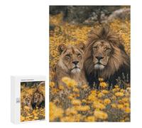 300 PCS Rompecabezas para Adultos Lion Couple in Yellow Flowers-4 Rompecabezas para Adultos Juguetes Antiestrés Pero Regalos Divertidos Y Humorísticos para Amigos Y Familiares 300 PCS