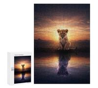 300 PCS Rompecabezas para Adultos Lion Cub Reflection at Sunset Rompecabezas para Adultos Juguete Decoración De Pared Arte De Pared Desafiante De Completar 300 PCS