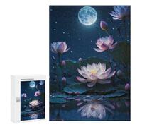 300 PCS Rompecabezas para Adultos Lotus Pond Moonlit Night Rompecabezas Juguetes Antiestrés Regalos para Mujeres Difíciles Y Desafiantes 300 PCS