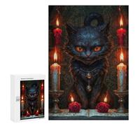 300 PCS Rompecabezas para Adultos Magic Black Cat with Candles Rompecabezas para Adultos Juego De Ingenio Pero Divertido Y Humorístico Actividades Divertidas En Casa, 300 PCS