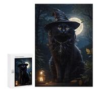 300 PCS Rompecabezas para Adultos Magical Black Cat with Witch Hat Rompecabezas para Adultos Juguetes Antiestrés Pero Regalos Divertidos Y Humorísticos para Amigos Y Familiares 300 PCS