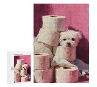 300 PCS Rompecabezas para Adultos Maltese Dog with Toilet Paper Painting Bathroom Wall Art Rompecabezas para Adultos Juego De Ingenio Pero Divertidos Y Regalos Humorísticos para Amigos Y Familiares 3