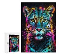 300 PCS Rompecabezas para Adultos Neon Leopard Portrait Rompecabezas para Adultos Juegos Divertidos Vacaciones En Casa Matar El Tiempo Regalos De Cumpleaños Y Únicos 300 PCS