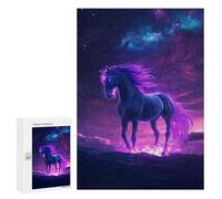 300 PCS Rompecabezas para Adultos Neon Space Cute Horse Rompecabezas para Adultos Juegos Divertidos Alivia El Estrés Desafiante De Completar 300 PCS