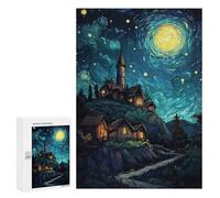 300 PCS Rompecabezas para Adultos Night Village Under Starry Sky Rompecabezas para Adultos Juguetes Antiestrés Una Obra De Arte Difícil Y Desafiante 300 PCS