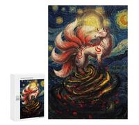 300 PCS Rompecabezas para Adultos Nine-Tailed Fox in Starry Night Style Rompecabezas para Adultos Juguete Decoración De Pared Mejora Los Recuerdos Regalos para Amigos Y Familiares 300 PCS