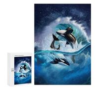 300 PCS Rompecabezas para Adultos Orcas Leaping Through Waves Rompecabezas para Adultos Juego De Ingenio Pero Divertido Y Humorístico Actividades Divertidas En Casa, 300 PCS