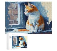 300 PCS Rompecabezas para Adultos Painted Orange and White Cat by Window Rompecabezas para Adultos Juguetes Antiestrés Decoración del Hogar Cumpleaños Y Navidad 300 PCS
