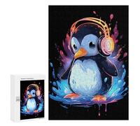 300 PCS Rompecabezas para Adultos Penguin Headphones Drip Rompecabezas para Adultos Juegos Divertidos Alivia El Estrés Desafiante De Completar 300 PCS