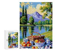 300 PCS Rompecabezas para Adultos Picnic by The Lake Painting Rompecabezas para Adultos Juegos Familiares Regalos para Mujeres Interacción Entre Padres E Hijos 300 PCS