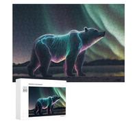 300 PCS Rompecabezas para Adultos Polar Bear with Aurora Borealis Rompecabezas para Adultos Juegos De Relajación Regalo De Cumpleaños Cumpleaños Y Navidad 300 PCS