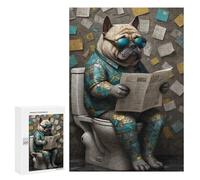 300 PCS Rompecabezas para Adultos Pug Dog on The Toilet Rompecabezas para Adultos Juego De Ingenio Pero Divertidos Y Regalos Humorísticos para Amigos Y Familiares 300 PCS
