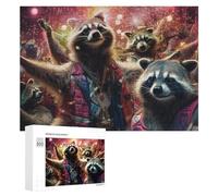 300 PCS Rompecabezas para Adultos Raccoons in Fashionable Outfits Celebrate New Year'S Eve Rompecabezas Juguetes Antiestrés Regalos para Mujeres Difíciles Y Desafiantes 300 PCS