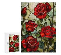 300 PCS Rompecabezas para Adultos Red Roses Stained Glass Juego Familiar De Rompecabezas Análisis Y Lógica Interacción Entre Padres E Hijos 300 PCS
