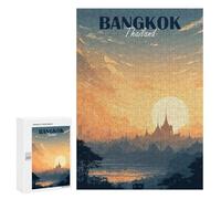 300 PCS Rompecabezas para Adultos Rompecabezas Bangkok Thailand Sunset Cityscape Illustration Rompecabezas para Adultos Juguetes Antiestrés Juego Difícil Y Desafiante Regalos 300 PCS