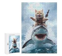 300 PCS Rompecabezas para Adultos Rompecabezas Cat Riding Shark Rompecabezas para Adultos Juguetes Antiestrés Juego Difícil Y Desafiante Regalos 300 PCS