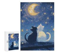 300 PCS Rompecabezas para Adultos Rompecabezas Cats Under The Moon - Cat Lovers Rompecabezas para Adultos Juguetes Antiestrés Juego Difícil Y Desafiante Regalos 300 PCS