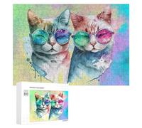 300 PCS Rompecabezas para Adultos Rompecabezas Colorful Cats with Sunglasses Rompecabezas Juegos Relajantes Una Obra De Arte Cumpleaños 300 PCS