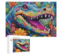 300 PCS Rompecabezas para Adultos Rompecabezas Colorful Crocodile in A Floral Garden Rompecabezas Juegos Relajantes Una Obra De Arte Cumpleaños 300 PCS