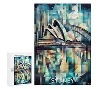 300 PCS Rompecabezas para Adultos Rompecabezas Cubist Sydney Skyline with Opera House and Harbour Bridge Rompecabezas para Adultos Juguetes Antiestrés Juego Difícil Y Desafiante Regalos 300 PCS