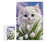 300 PCS Rompecabezas para Adultos Rompecabezas Fluffy White Kitten with Blue Eyes Rompecabezas para Adultos Juegos Relajantes Mejora La Memoria Cumpleaños 300 PCS