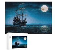300 PCS Rompecabezas para Adultos Rompecabezas Pirate Ship Under Full Moon Rompecabezas Juegos Relajantes Una Obra De Arte Cumpleaños 300 PCS