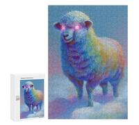 300 PCS Rompecabezas para Adultos Rompecabezas Rainbow Sheep with Glowing Eyes Rompecabezas para Adultos Juegos Relajantes Mejora La Memoria Cumpleaños 300 PCS