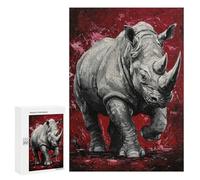 300 PCS Rompecabezas para Adultos Rompecabezas Rhino Painting on Red Background Rompecabezas para Adultos Juguetes Antiestrés Juego Difícil Y Desafiante Regalos 300 PCS