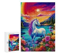 300 PCS Rompecabezas para Adultos Rompecabezas Unicorn in A Rainbow Garden Rompecabezas Juegos Relajantes Una Obra De Arte Cumpleaños 300 PCS