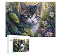 300 PCS Rompecabezas para Adultos Rompecabezas Whiskered Whiskers Cute Kitten in Flowers Rompecabezas Juegos Relajantes Una Obra De Arte Cumpleaños 300 PCS
