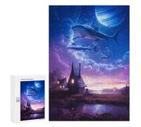 300 PCS Rompecabezas para Adultos Sharks in The Sky A Surreal Fantasy Scene Rompecabezas para Adultos Juego Práctico Corte De Precisión Interacción Entre Padres E Hijos 300 PCS