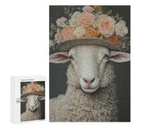 300 PCS Rompecabezas para Adultos Sheep with Floral Hat Rompecabezas para Adultos Juegos Relajantes Corte De Precisión Cumpleaños Y Navidad 300 PCS