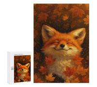 300 PCS Rompecabezas para Adultos Smiling Fox in Autumn Leaves Rompecabezas para Adultos Juguete Decoración De Pared Arte De Pared Desafiante De Completar 300 PCS