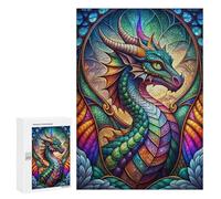 300 PCS Rompecabezas para Adultos Stained Glass Dragon Neon Rompecabezas para Adultos Juegos Familiares Regalos para Mujeres Interacción Entre Padres E Hijos 300 PCS