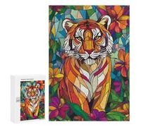 300 PCS Rompecabezas para Adultos Stained Glass Tiger Rompecabezas para Adultos Juego De Ingenio Pero Divertidos Y Regalos Humorísticos para Amigos Y Familiares 300 PCS