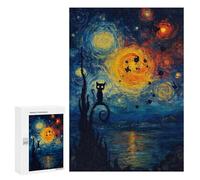 300 PCS Rompecabezas para Adultos Starry Night Cat Silhouette Rompecabezas para Adultos Juegos Divertidos Vacaciones En Casa Matar El Tiempo Regalos De Cumpleaños Y Únicos 300 PCS